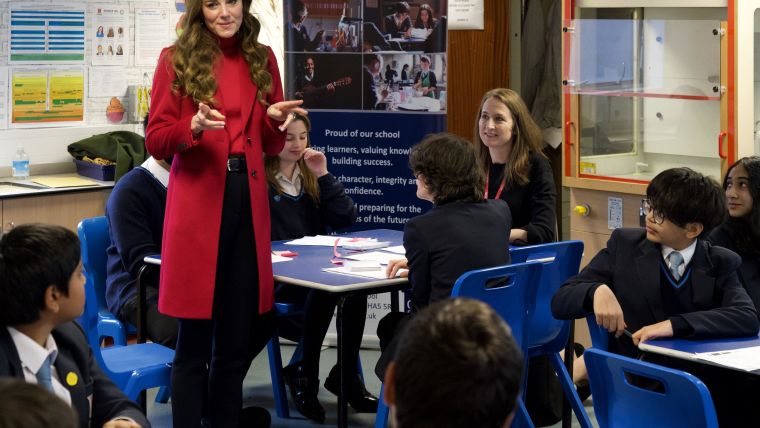 HRH the Duchess of Cambridge on a school visit to talk about SEEN. Dr Louise Dalton in the background.